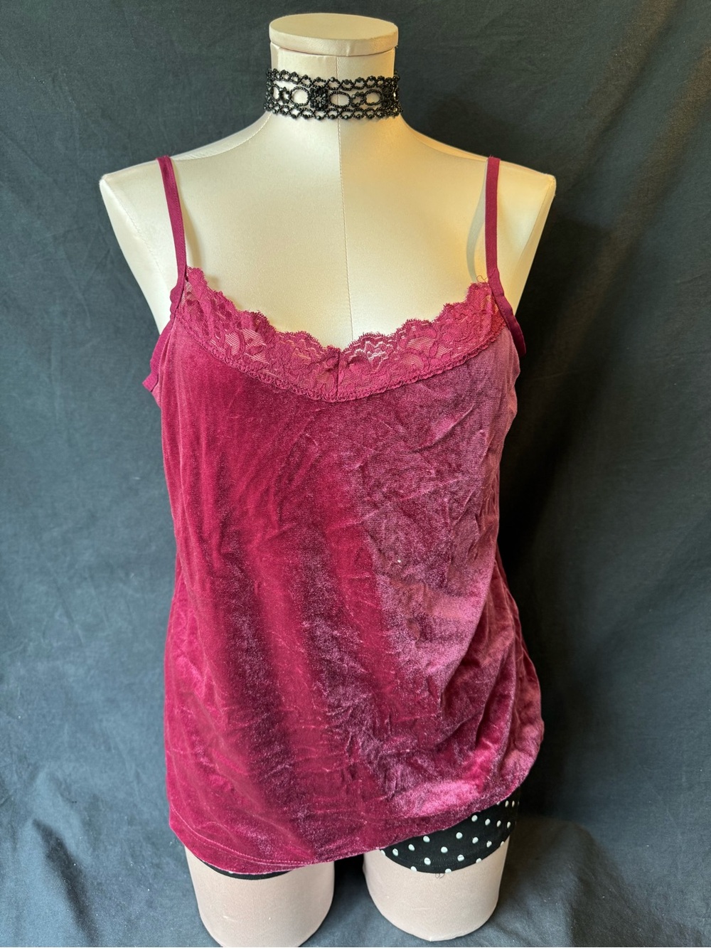 Christopher & Banks Velvet Lace Cami in Berry